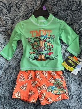 NWTS Nickelodeon Teenage Mutant Ninja Turtles Rashie Swim Set Sz 12 mos